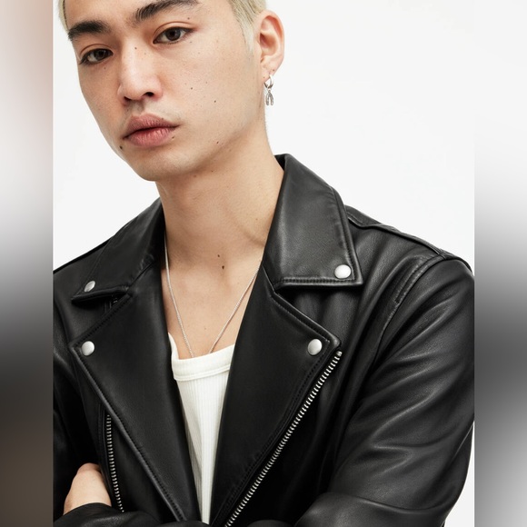 ALLSAINTS Milo Asymmetric Zip Leather Biker Jacket - Picture 2 of 7